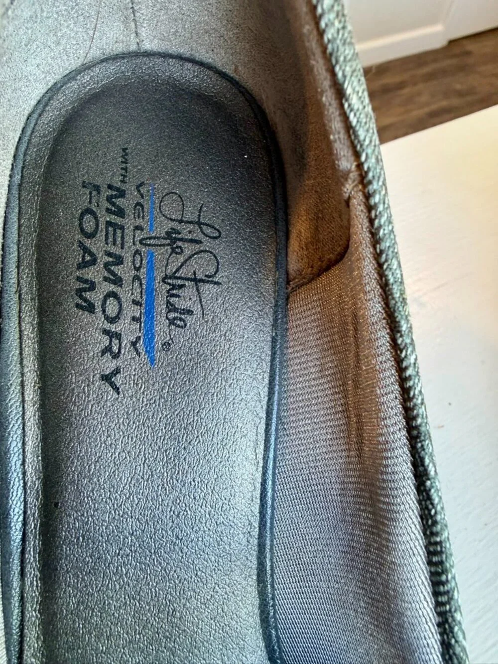 LifeStride Velocity Bimala Tweed Mary Jane Heels – Gray, Size 7 with Memory Foam